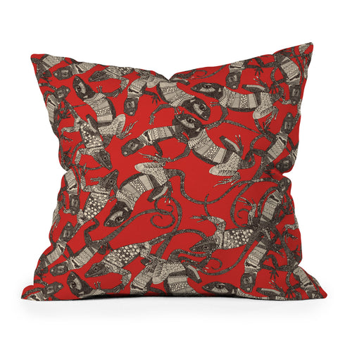 Sharon Turner just lizards red Outdoor Throw Pillow