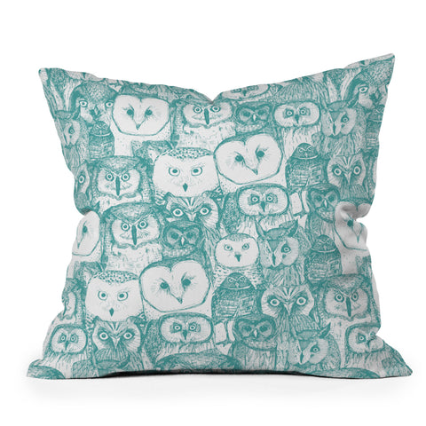 Sharon Turner just owls teal blue Outdoor Throw Pillow