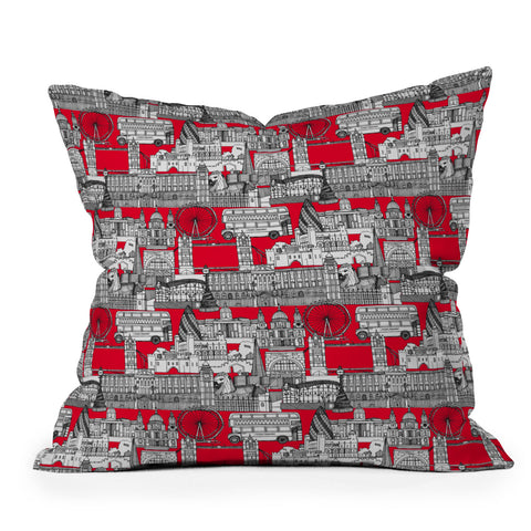 Sharon Turner London toile red Outdoor Throw Pillow
