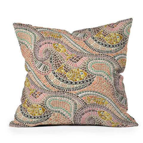 Sharon Turner mosaic fish pastel Outdoor Throw Pillow