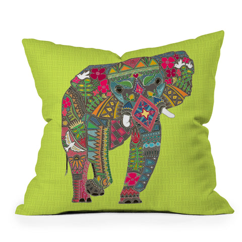 Sharon Turner Painted Elephant Chartreuse Outdoor Throw Pillow