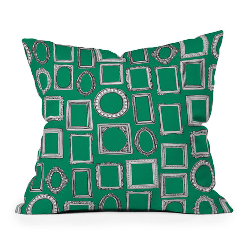 Sharon Turner picture frames green Outdoor Throw Pillow