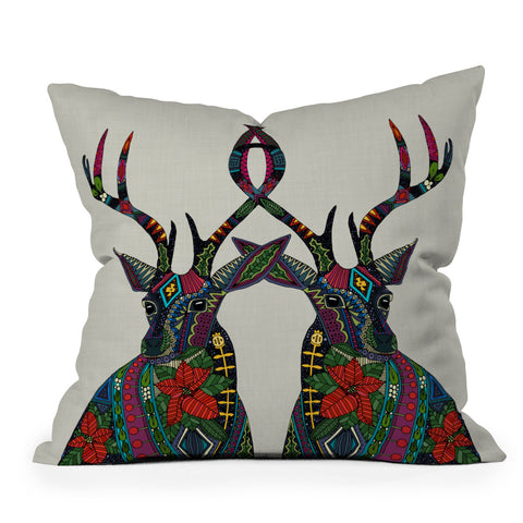 Sharon Turner Poinsettia Deer Outdoor Throw Pillow