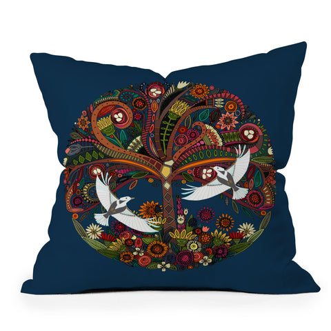 Sharon Turner tree of life blue Outdoor Throw Pillow