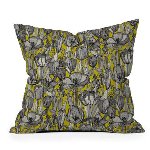 Sharon Turner tulip decay chartreuse Outdoor Throw Pillow