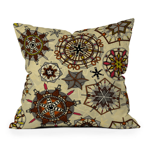 Sharon Turner vintage mandala snowflakes Outdoor Throw Pillow