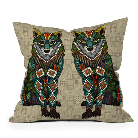 Sharon Turner wolf natural Outdoor Throw Pillow