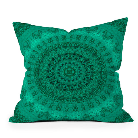 Sheila Wenzel-Ganny Forest Green Teal Mandala Outdoor Throw Pillow