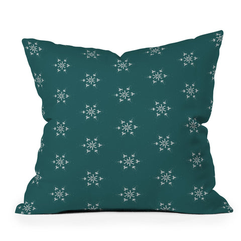 Sheila Wenzel-Ganny Holiday Green Snowflakes Outdoor Throw Pillow