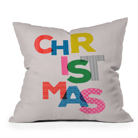 Showmemars Christmas colorful typography Outdoor Throw Pillow