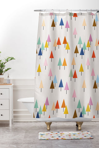 Showmemars Colorful Little Festive Trees Shower Curtain And Mat