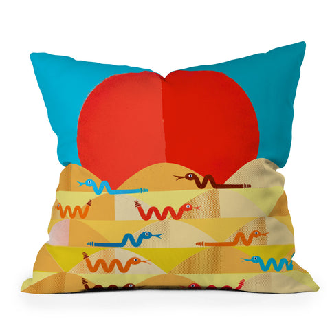 Showmemars Colorful Snakes On A Desert Outdoor Throw Pillow