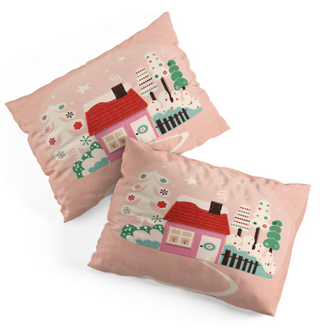 Showmemars Festive Winter Hut in pink Pillow Shams