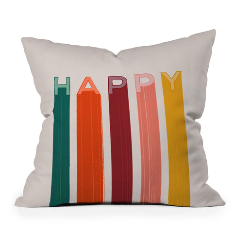 Showmemars Happy Letters in Retro Colors Outdoor Throw Pillow