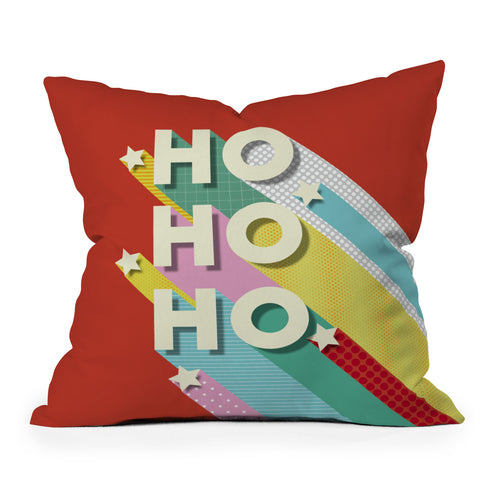 Showmemars Ho Ho Ho Christmas typography Outdoor Throw Pillow