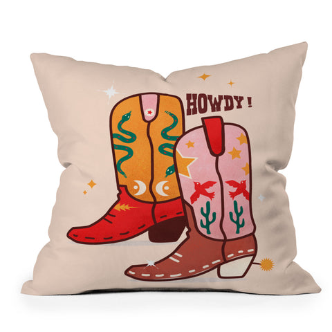 Showmemars Howdy Cowboy Boots Outdoor Throw Pillow