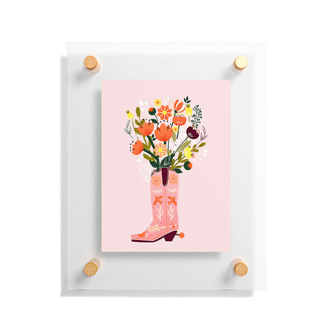 Showmemars Pink Cowboy Boot and Wild Flowers Floating Acrylic Print
