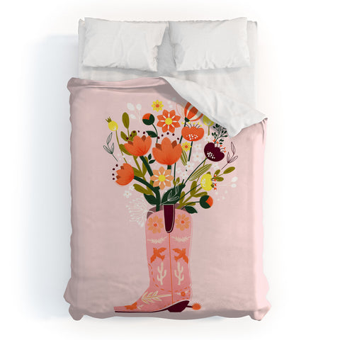 Showmemars Pink Cowboy Boot and Wild Flowers Duvet Cover