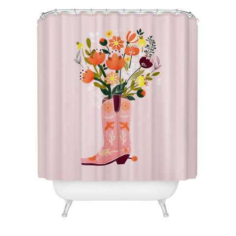 Showmemars Pink Cowboy Boot and Wild Flowers Shower Curtain