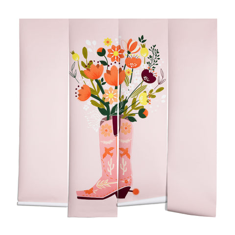 Showmemars Pink Cowboy Boot and Wild Flowers Wall Mural