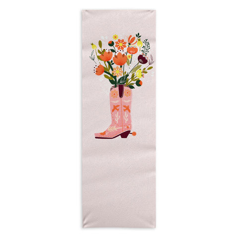 Showmemars Pink Cowboy Boot and Wild Flowers Yoga Towel