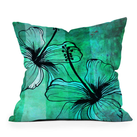 Sophia Buddenhagen Aqua Floral Outdoor Throw Pillow