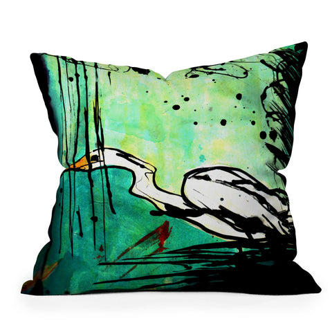 Sophia Buddenhagen Green And White Bird Outdoor Throw Pillow