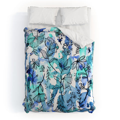 Stephanie Corfee Blues And Ink Floral Duvet Cover