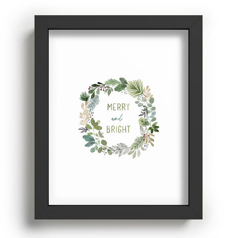 Stephanie Corfee Merry Bright Watercolor Wreath Recessed Framing Rectangle