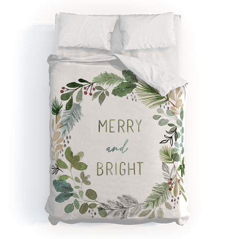Stephanie Corfee Merry Bright Watercolor Wreath Duvet Cover