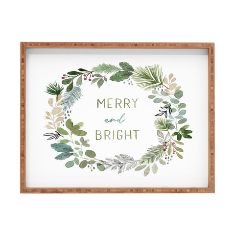 Stephanie Corfee Merry Bright Watercolor Wreath Rectangular Tray