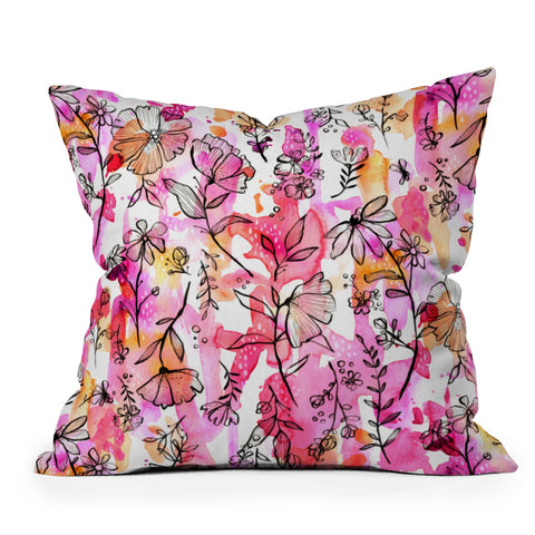 Stephanie Corfee Pink And Ink Floral Outdoor Throw Pillow