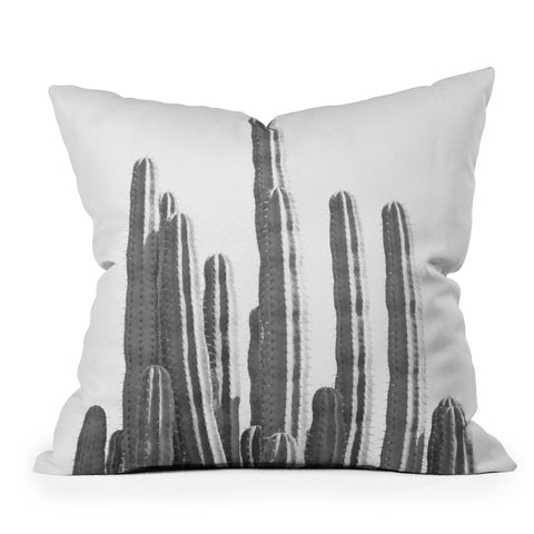 Summer Sun Home Art Black and White Cactus Outdoor Throw Pillow