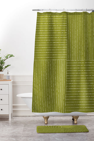 Summer Sun Home Art Line III Matcha Green Shower Curtain And Mat