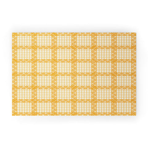 Summer Sun Home Art Woven Checkerboard Yellow Welcome Mat