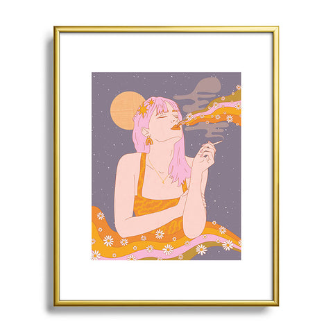 Sundry Society Woman Smoking Daisy Flowers Metal Framed Art Print