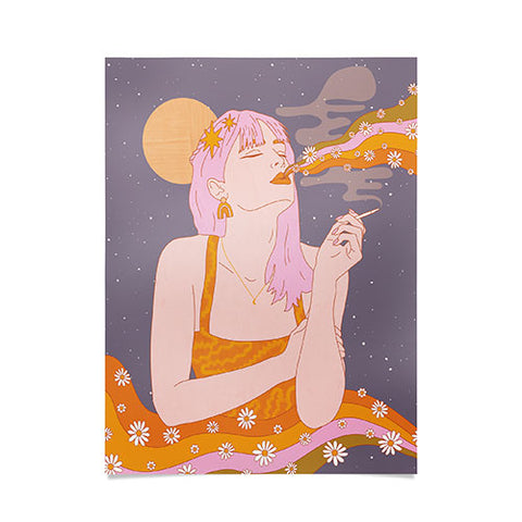 Sundry Society Woman Smoking Daisy Flowers Poster