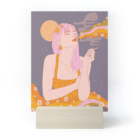 Sundry Society Woman Smoking Daisy Flowers Mini Art Print