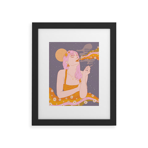 Sundry Society Woman Smoking Daisy Flowers Framed Art Print