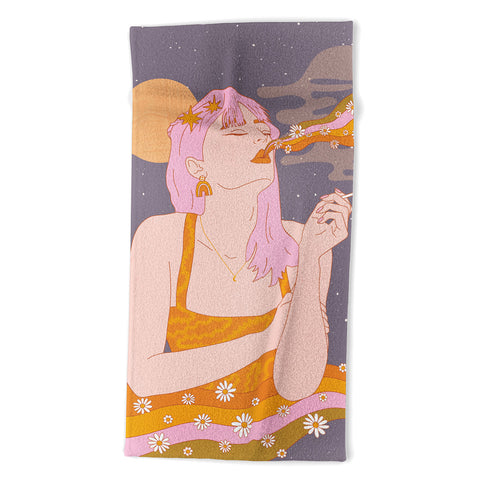 Sundry Society Woman Smoking Daisy Flowers Beach Towel