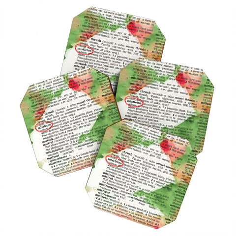 Susanne Kasielke Mistletoe Dictionary Art Coaster Set