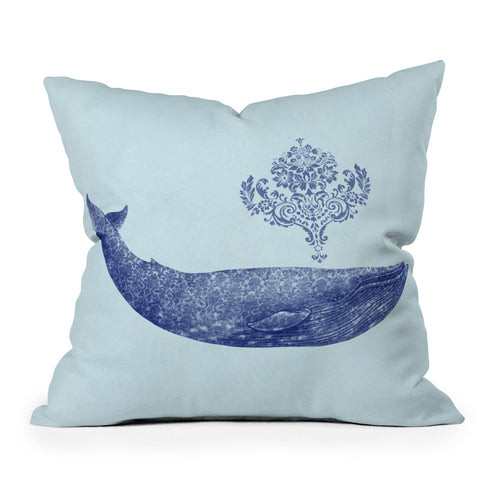 Terry Fan Damask Whale Outdoor Throw Pillow