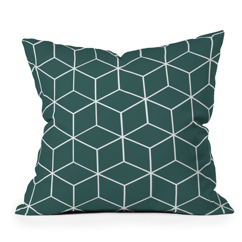 The Old Art Studio Cube Geometric 03 Teal Outdoor Throw Pillow