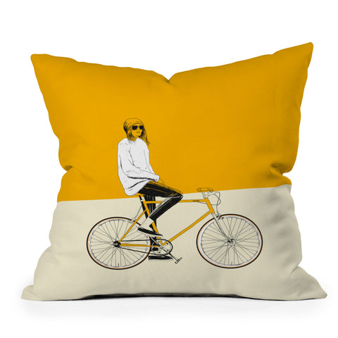 The Red Wolf The Yellow Bike Outdoor Throw Pillow