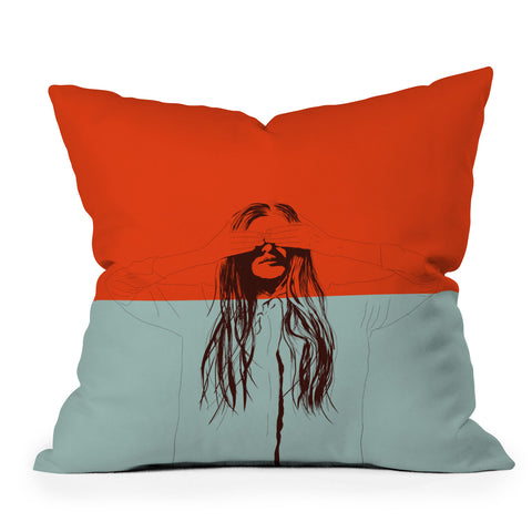 The Red Wolf Woman Color 2 Outdoor Throw Pillow