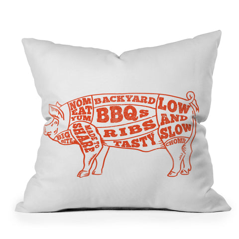 The Whiskey Ginger Cute Backyard BBQ Pig Outdoor Throw Pillow