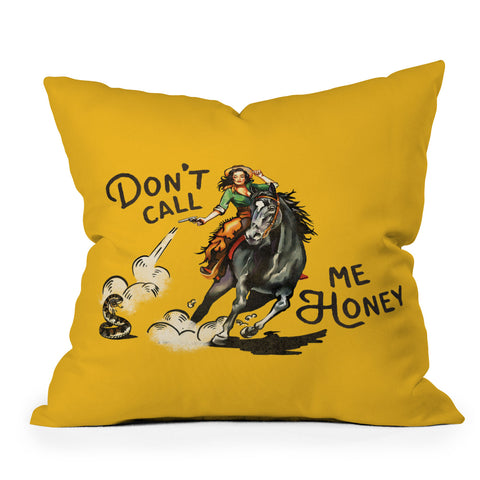 The Whiskey Ginger Dont Call Me Honey Retro Yellow Outdoor Throw Pillow