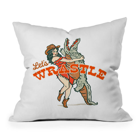 The Whiskey Ginger Lets Wrastle Outdoor Throw Pillow