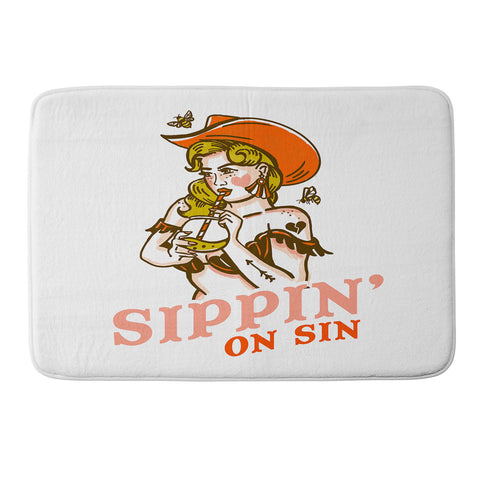 The Whiskey Ginger Sippin On Sin Retro Cowgirl Memory Foam Bath Mat