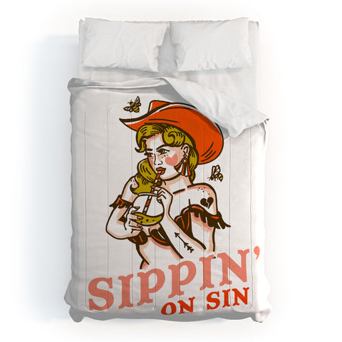 The Whiskey Ginger Sippin On Sin Retro Cowgirl Comforter